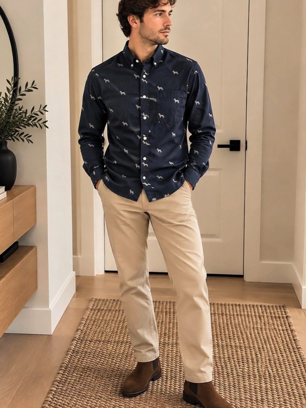 Men’s Long-Sleeve Button-Down Shirt Hound Dog